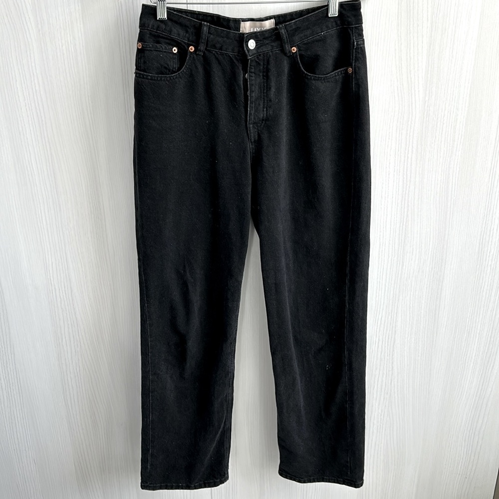 JJXX mid rise loose mid waist black wide leg jean size 30 L 32 button fly